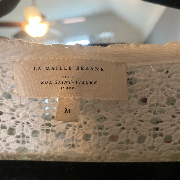 SOLD Sézane Cream Ruffle Openwork Knit Sweater - Picture 4 of 7